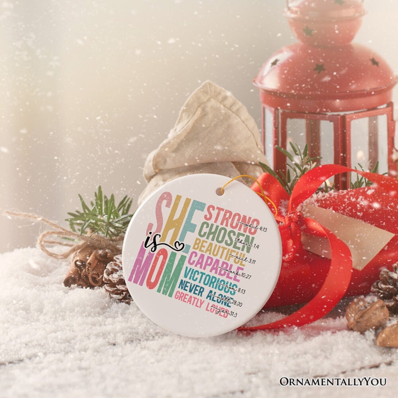 Inspirational Christian Mom Ornament, Motivational Christmas Gift for Strong Mothers